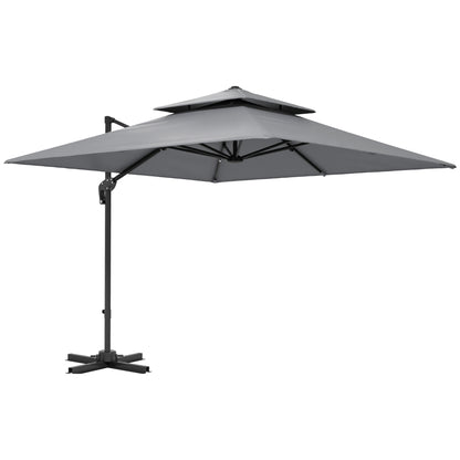 Outsunny 3 x 3(m) Cantilever Parasol with Aluminium Frame, Crank and Tilt, 360-Degree Rotation, Double Top Garden Umbrella with Base and Cover, Light Grey