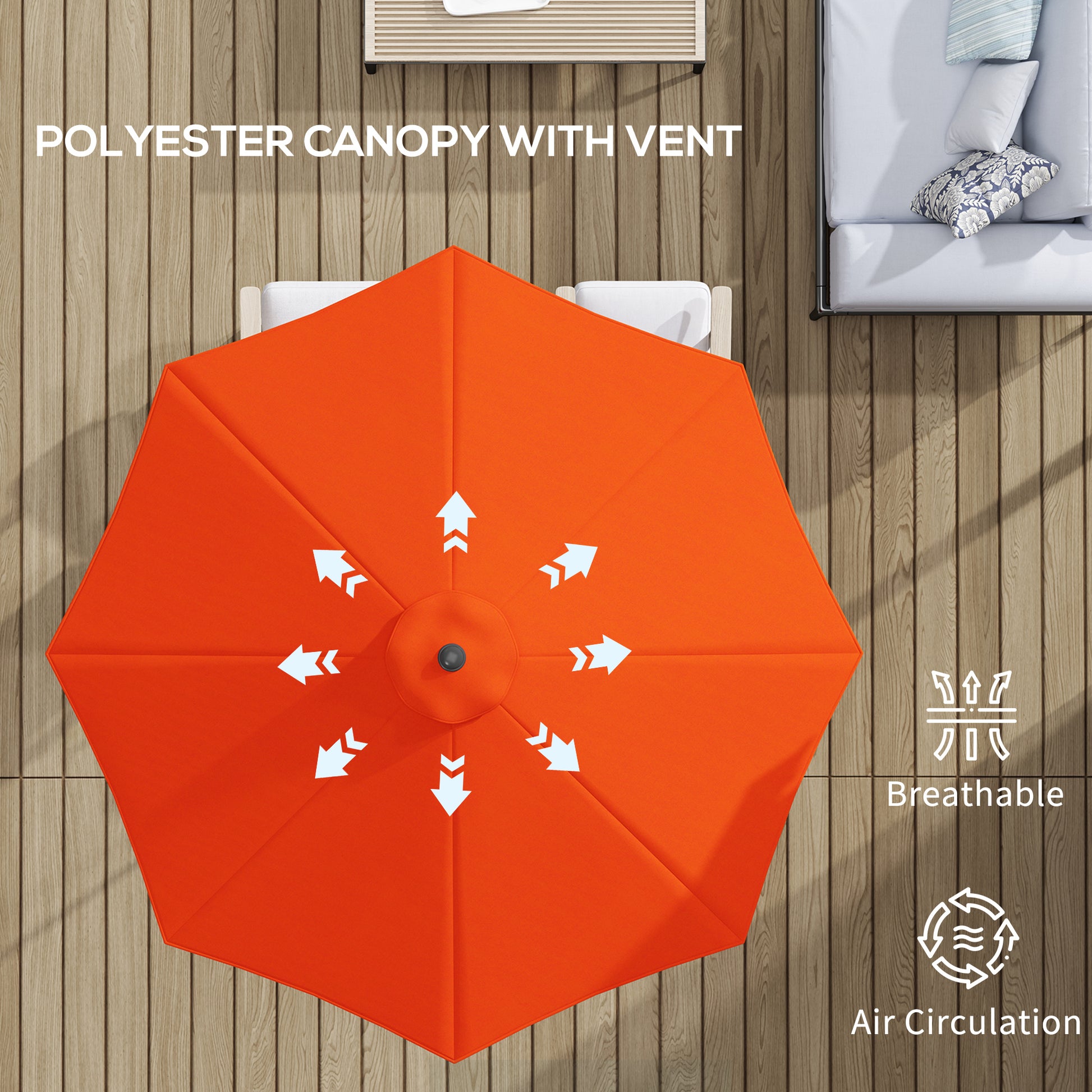 Outsunny 3(m) Garden Parasol Umbrellas, Outdoor Sun Shade with 8 Ribs, Tilt and Crank Handle for Balcony, Bench, Garden, Orange