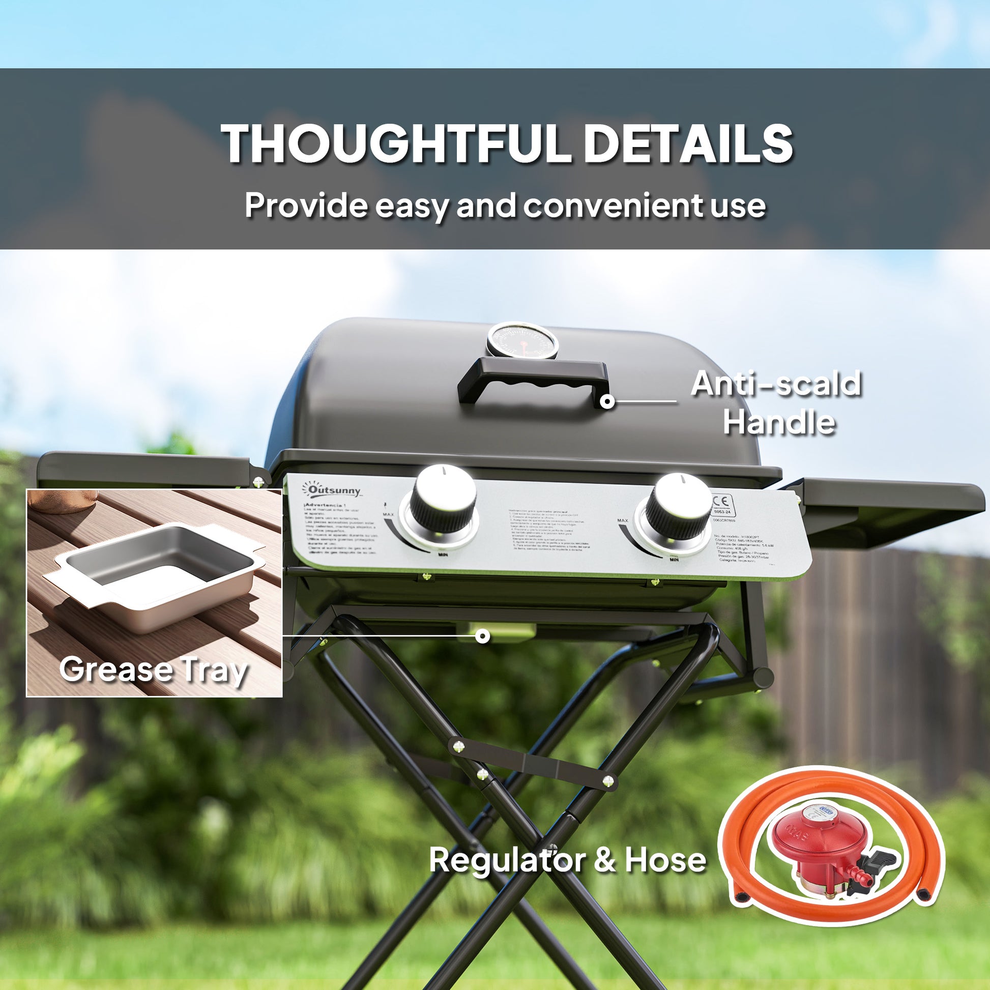 Outsunny Two-Burner Portable Suitcase BBQ - Black