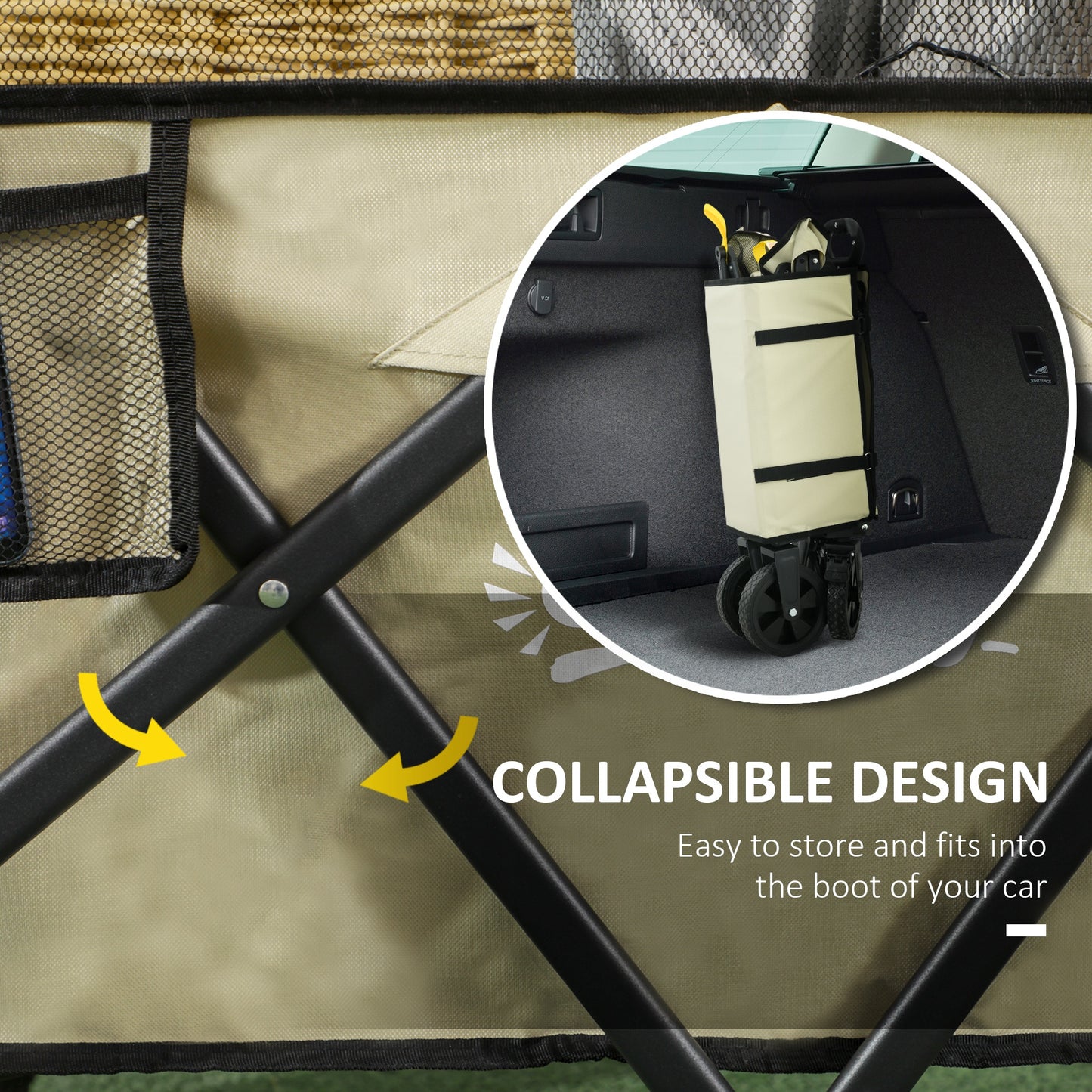 Outsunny Folding Garden Trolley, 180L Wagon Cart with Extendable Side Walls, for Beach, Camping, Festival, Green