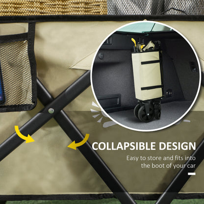 Outsunny Folding Garden Trolley, 180L Wagon Cart with Extendable Side Walls, for Beach, Camping, Festival, Green