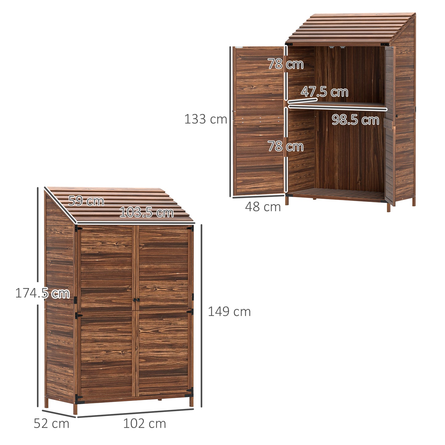 Outsunny 59 x 103.5 cm Two-Tier Wooden Garden Shed - Brown