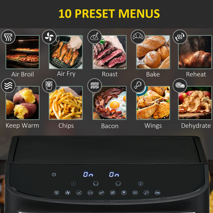 HOMCOM Dual Zone Air Fryer, 10-in-1 8L with Sync Cook & Sync Finish, 60-Minute Timer for Oil Free & Low Fat Cooking, 2400W