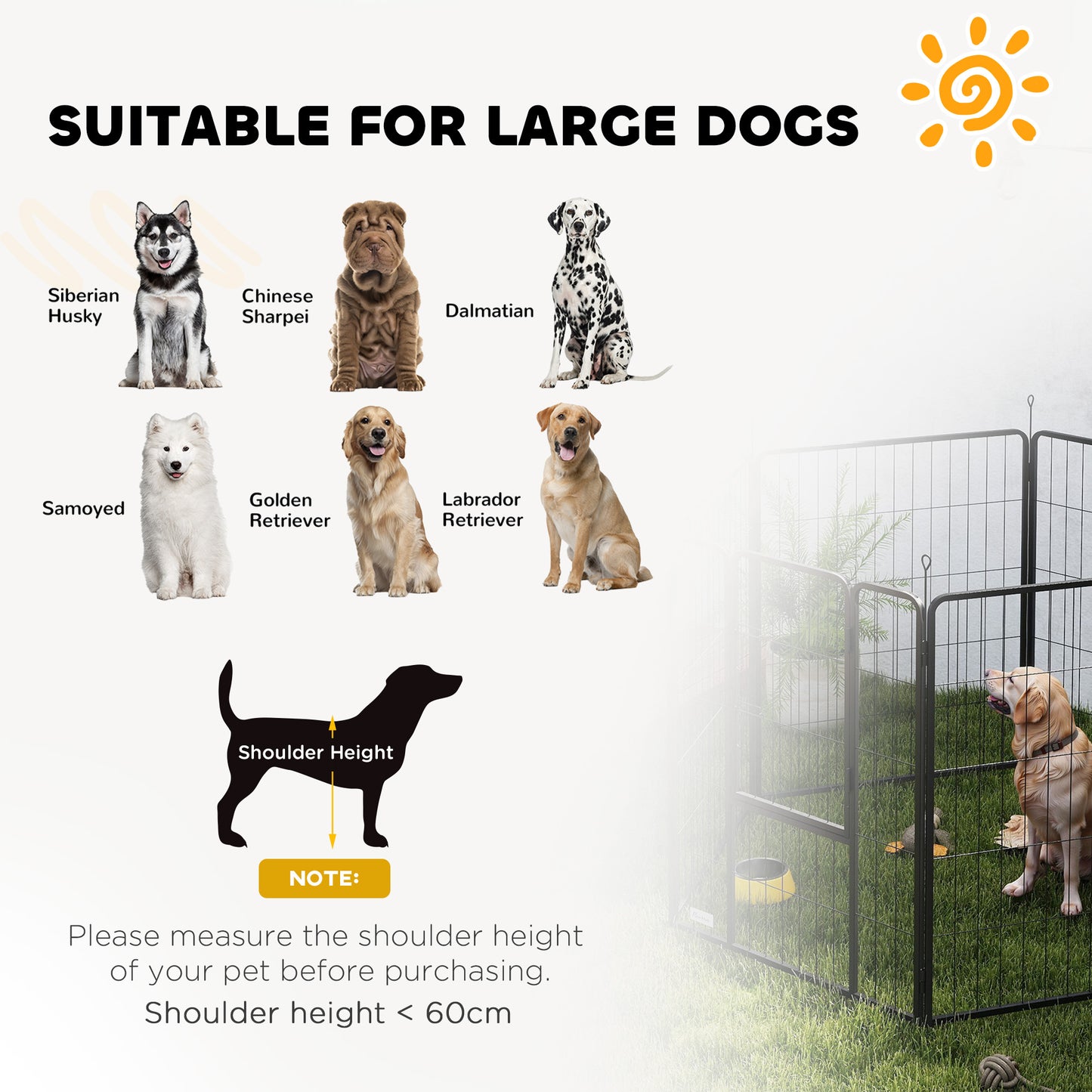 PawHut 6 Panels Dog Playpen, Portable Detachable Puppy Pen with Door, for Large Dogs, 100cm High, Black