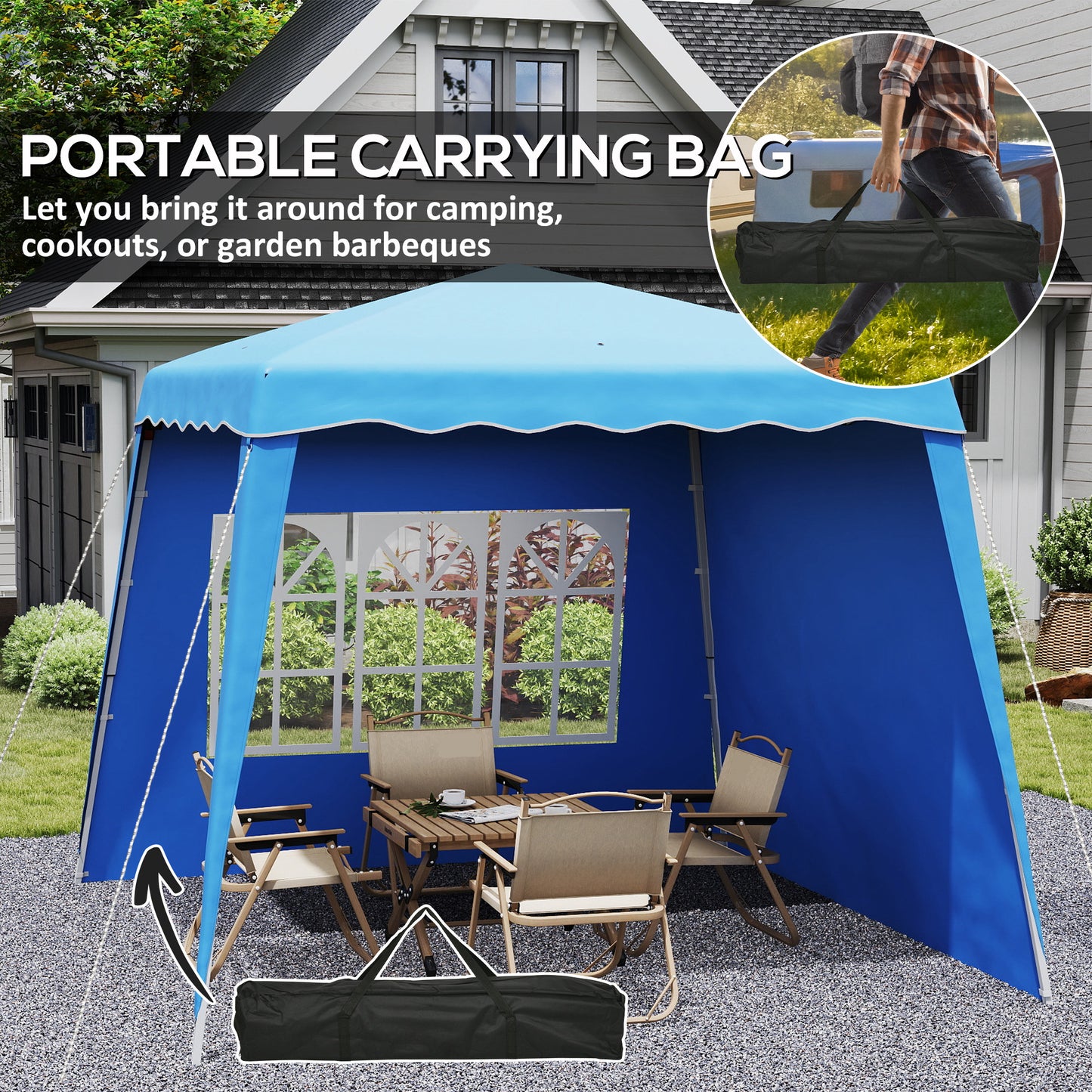 Outsunny 2.4 x 2.4m Two Wall Pop Up Gazebo - Blue