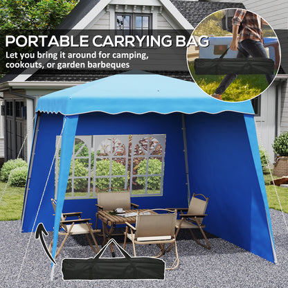 Outsunny 2.4 x 2.4m Two Wall Pop Up Gazebo - Blue