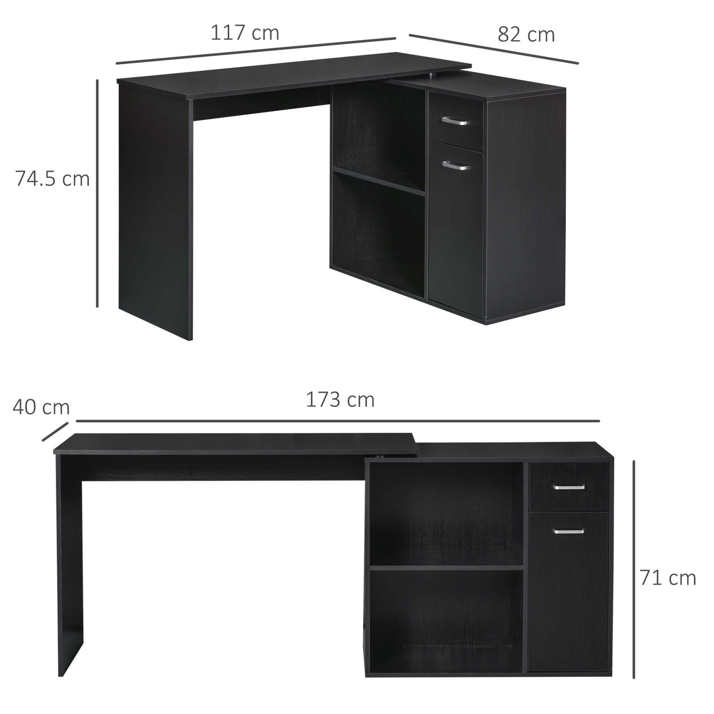 HOMCOM L-Shaped corner computer desk Table Study Table PC Workstation with Storage Shelf Drawer Home Office Black