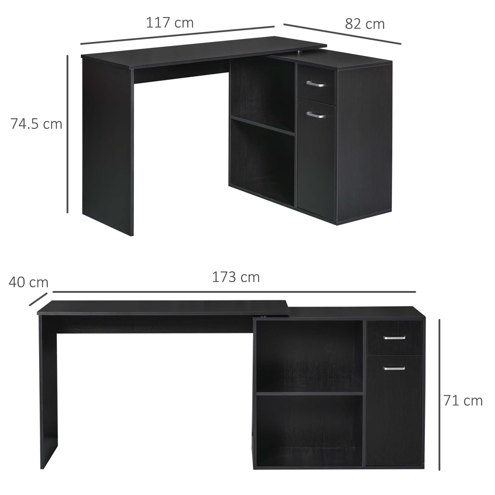 HOMCOM L-Shaped corner computer desk Table Study Table PC Workstation with Storage Shelf Drawer Home Office Black