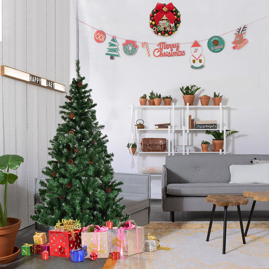 5ft Artificial Christmas Tree with Snow and Pine Cones with Metal Stand