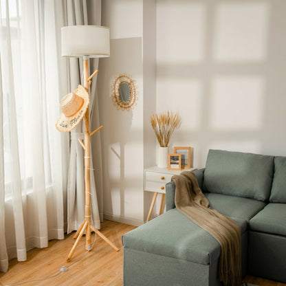 2 in 1 Wooden Floor Lamp (E27) / Coat Stand