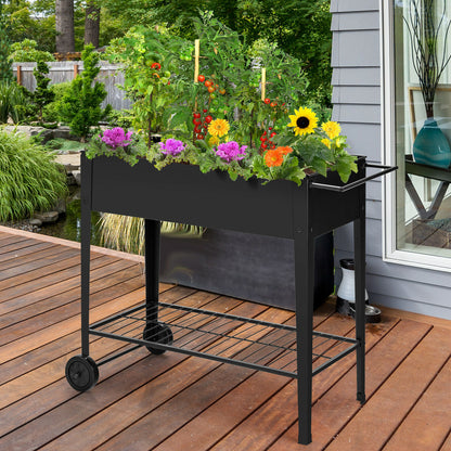Black Raised Garden Planter Box with Wheels