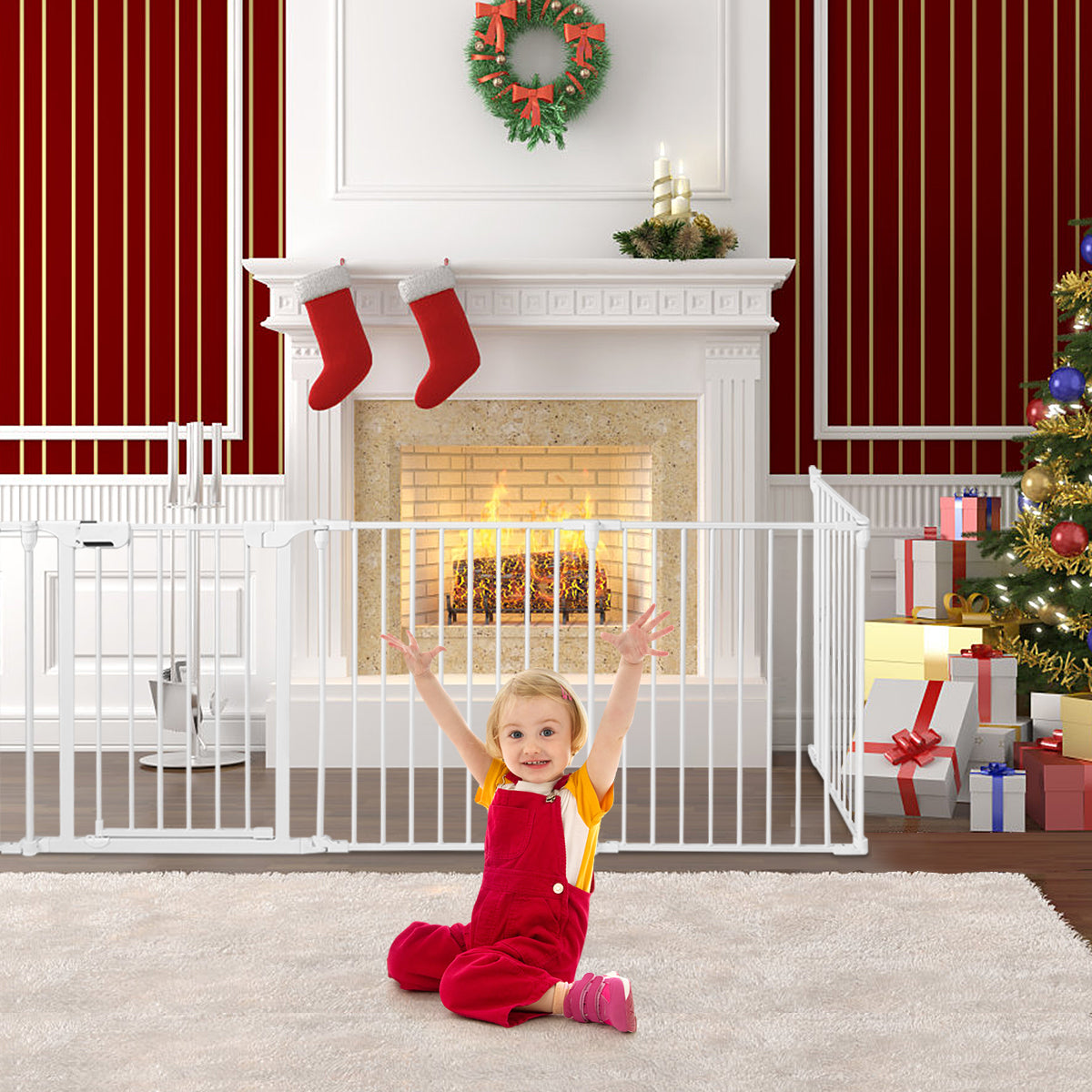 8 Panels Baby Playpen Metal Foldable Design with Safety Lock-White