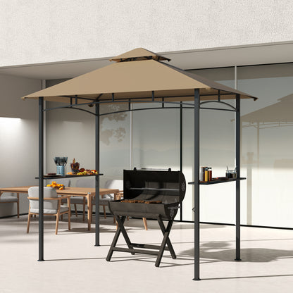 Outsunny 2.5M (8ft) Grill Gazebo Canopy, Double Tiered Outdoor BBQ Gazebo Shelter with 2 Side Shelves for Garden, Patio, Barbecue, Picnic, Khaki