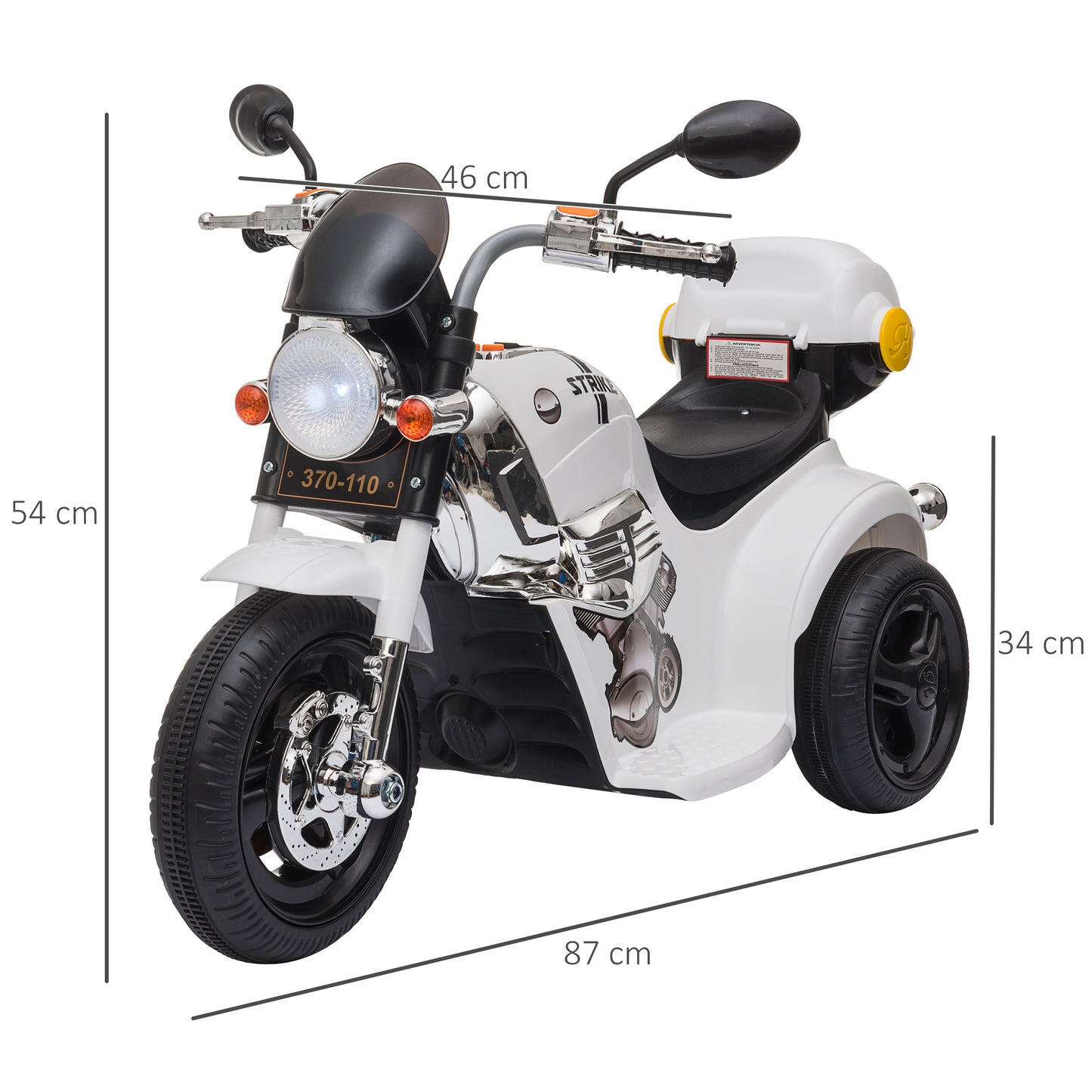 HOMCOM Kids 6V Battery PP Motorcycle Ride On Trike w/ Lights Music Horn 18 - 36 Months White