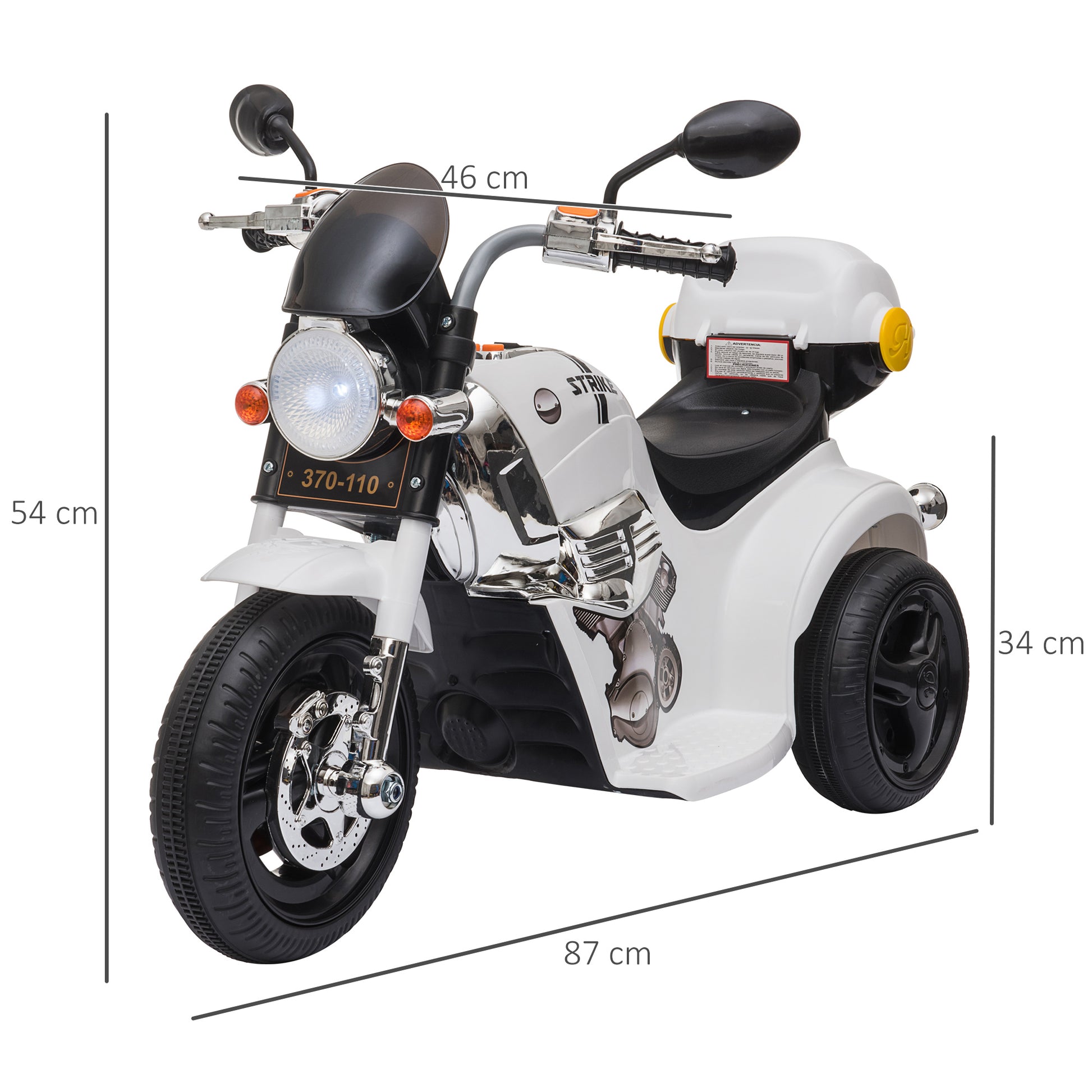 HOMCOM Kids 6V Battery PP Motorcycle Ride On Trike w/ Lights Music Horn 18 - 36 Months White