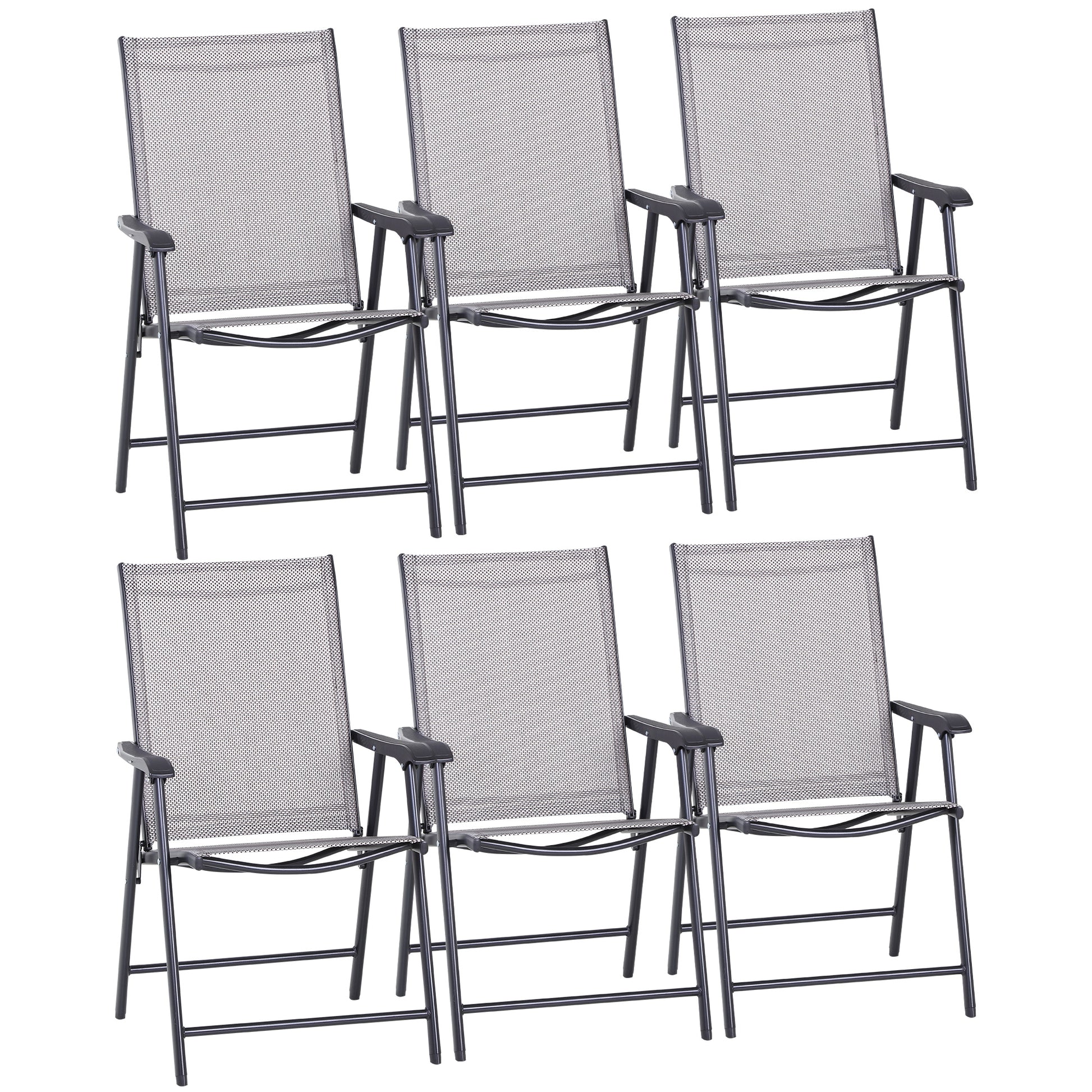 Outsunny Set of Six Folding Garden Chairs - Grey