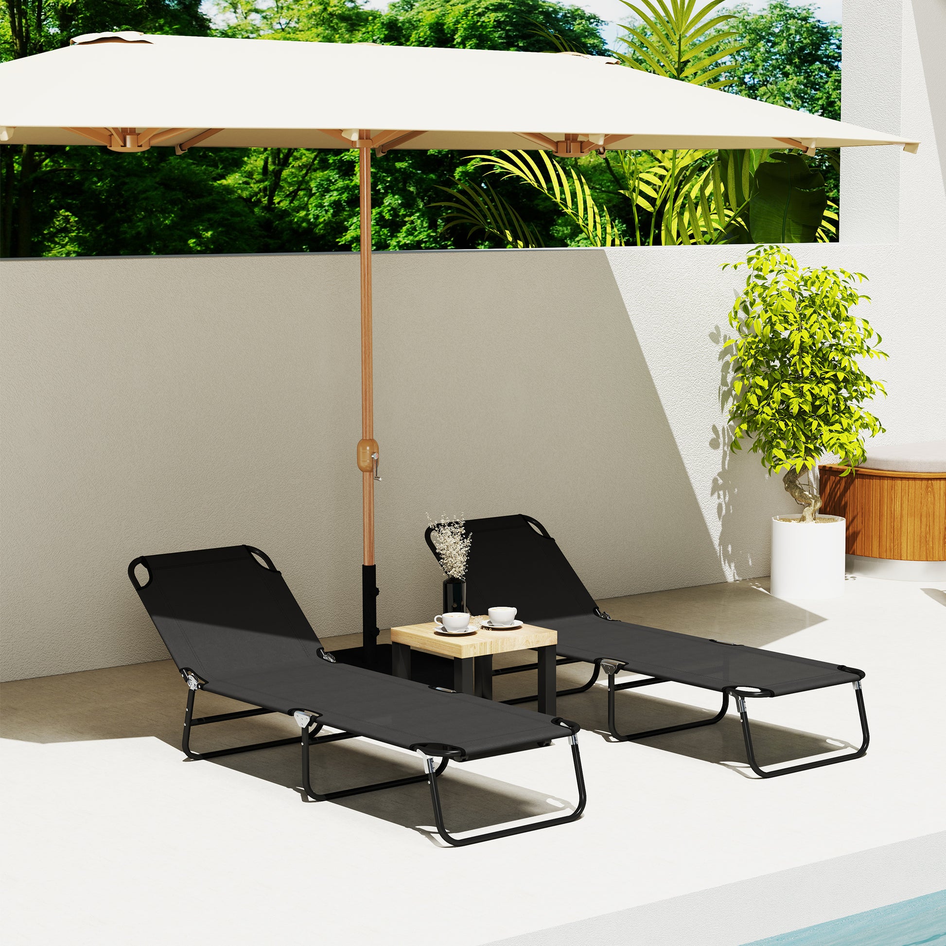 Outsunny Garden Sun Lounger, with Five-Position Back - Black