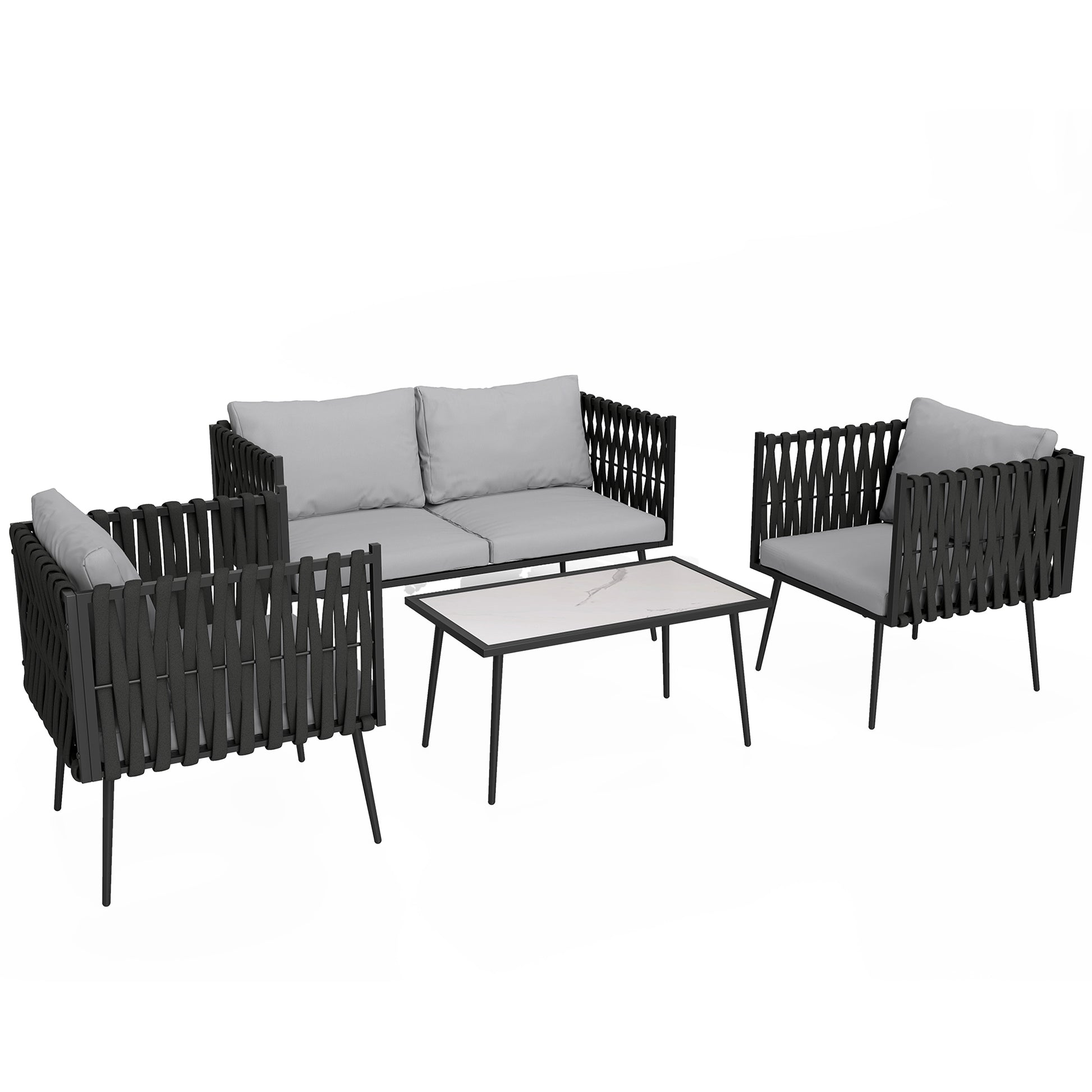 Outsunny 4-Piece Garden Furniture Set with Cushions - Light Grey