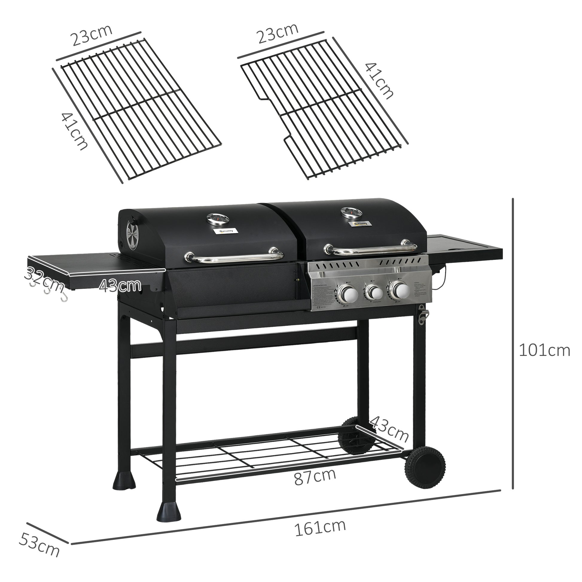 Outsunny Dual Fuel BBQ Grill - Black