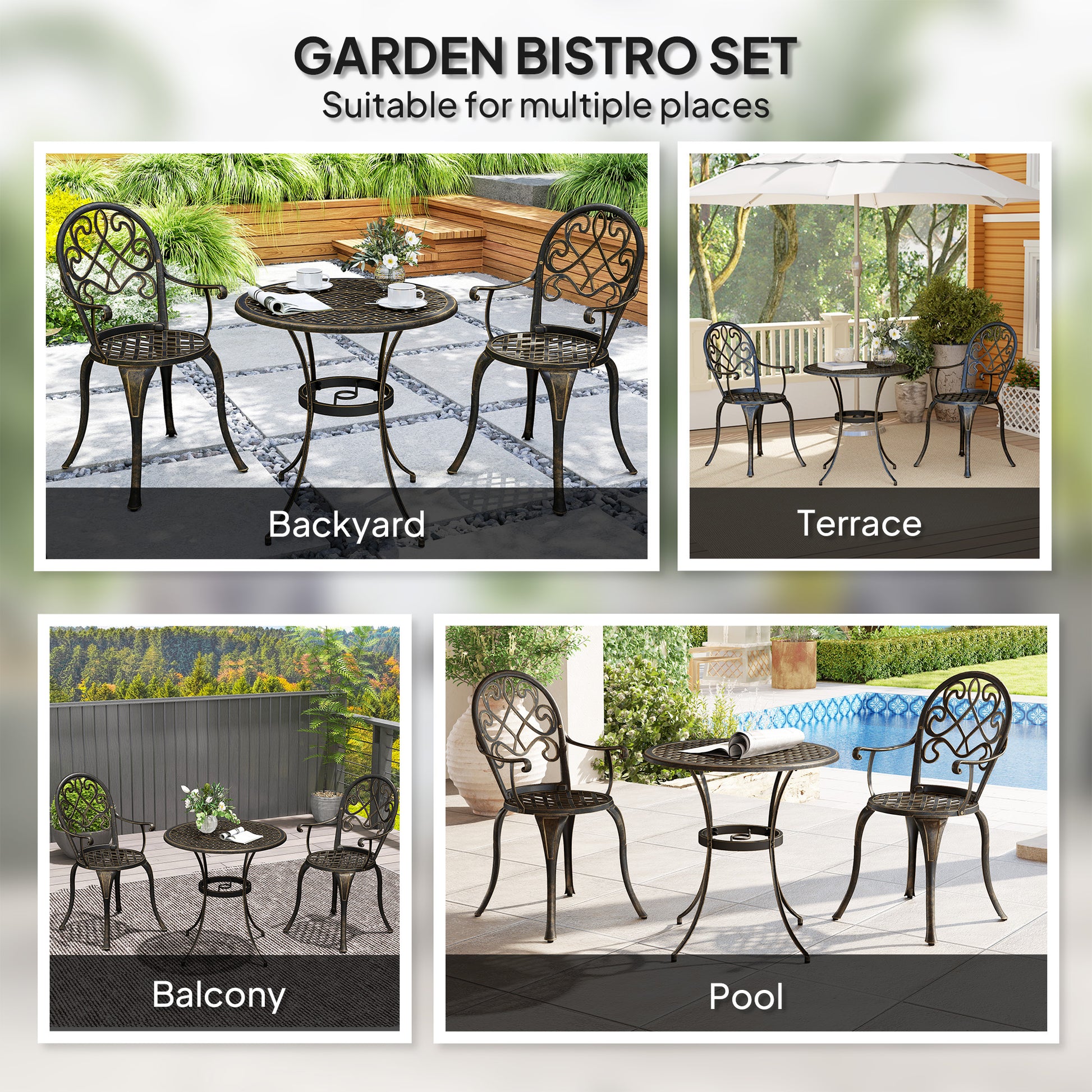 Outsunny Three-Piece Elegant Aluminium Garden Set - Bronze Tone