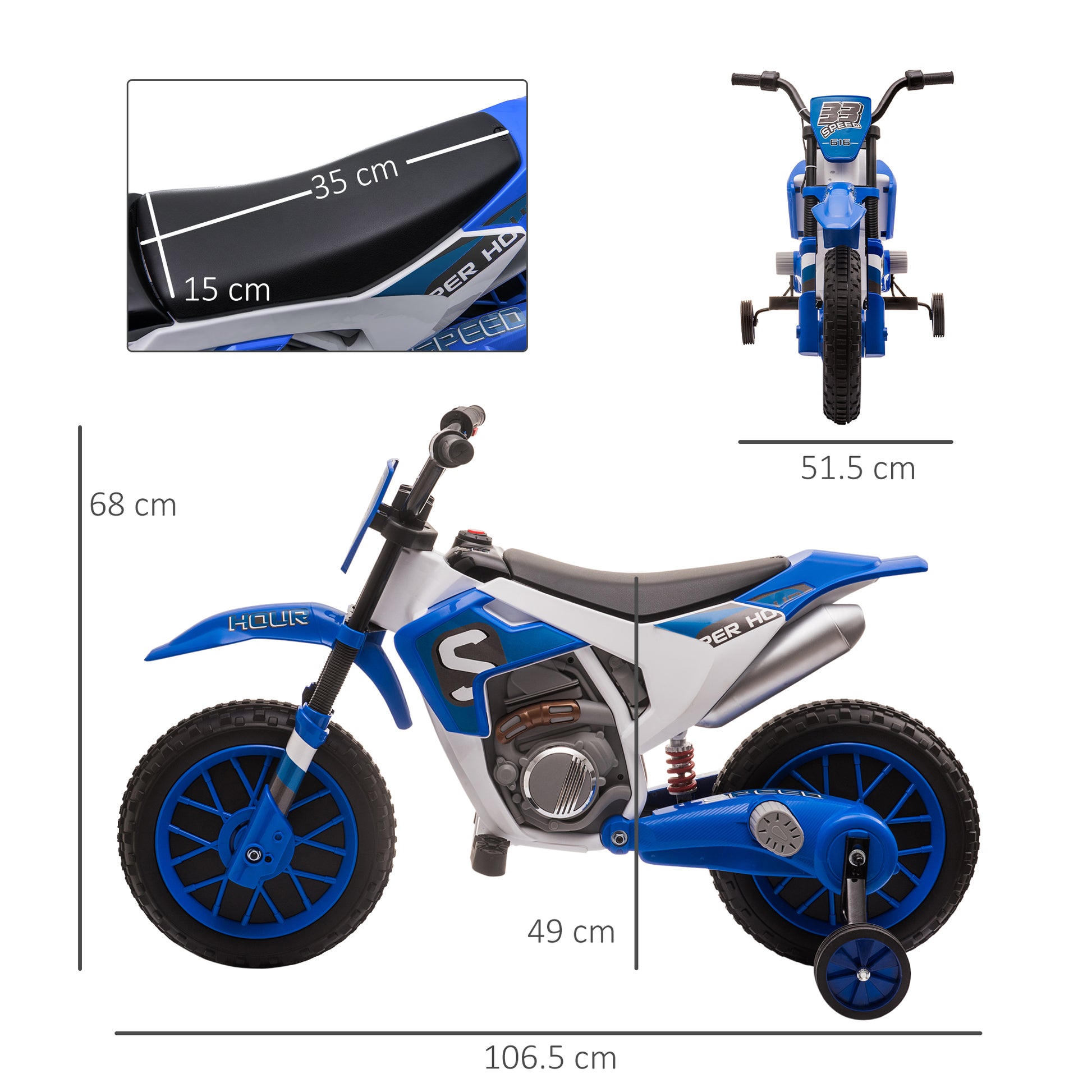 HOMCOM 12V Kids Electric Motorbike Ride On Motorcycle Vehicle Toy with Training Wheels for 3-5 Years Old, Blue