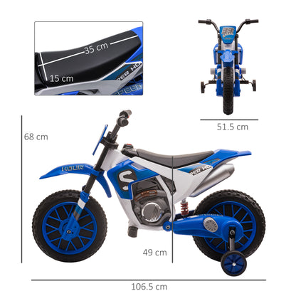 HOMCOM 12V Kids Electric Motorbike Ride On Motorcycle Vehicle Toy with Training Wheels for 3-5 Years Old, Blue