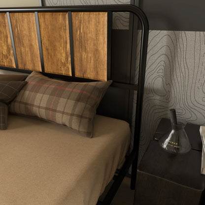 HOMCOM 25.5cm Double Bed Frame, Industrial Bed Base with Headboard, Footboard, Steel Slat Support and Under Bed Storage, 145 x 199cm, Rustic Brown