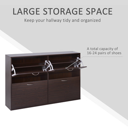 HOMCOM Wooden Shoes Cabinet Multi Flip Down Shelf Drawer Organizer - Dark Brown