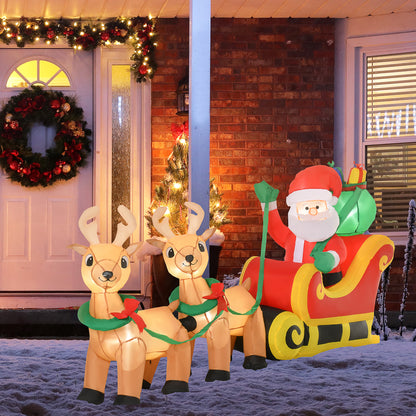 HOMCOM 1.1m Christmas Inflatable Santa Claus on Sleigh, LED Lighted for Home Indoor Outdoor Garden Lawn Decoration Party Prop