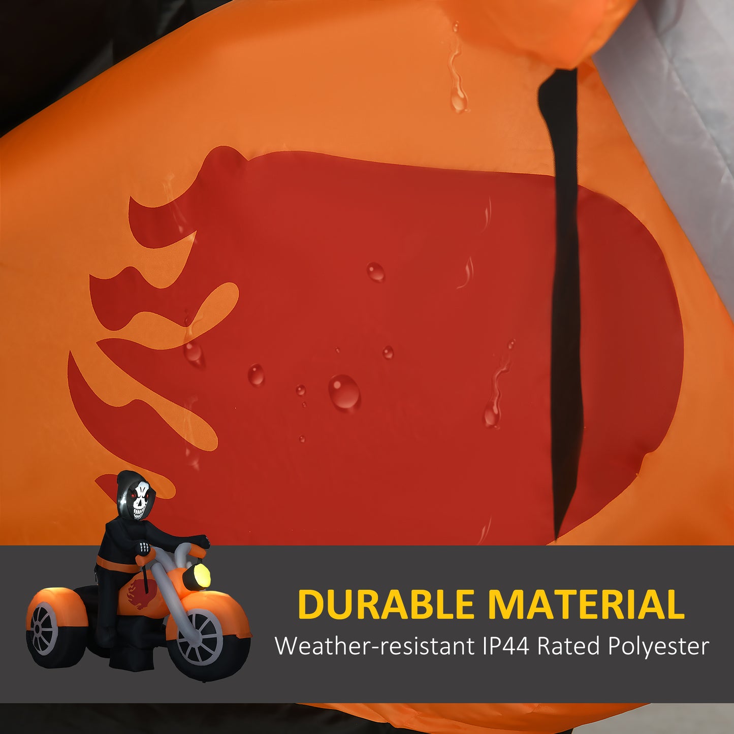 HOMCOM 9FT Long Halloween Inflatable Skull Rides a Motorcycle with Built-in LED Lights, Blow-Up Outdoor LED Garden Display for Lawn, Party