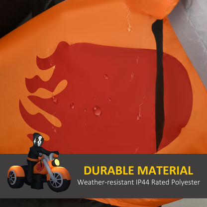 HOMCOM 9FT Long Halloween Inflatable Skull Rides a Motorcycle with Built-in LED Lights, Blow-Up Outdoor LED Garden Display for Lawn, Party