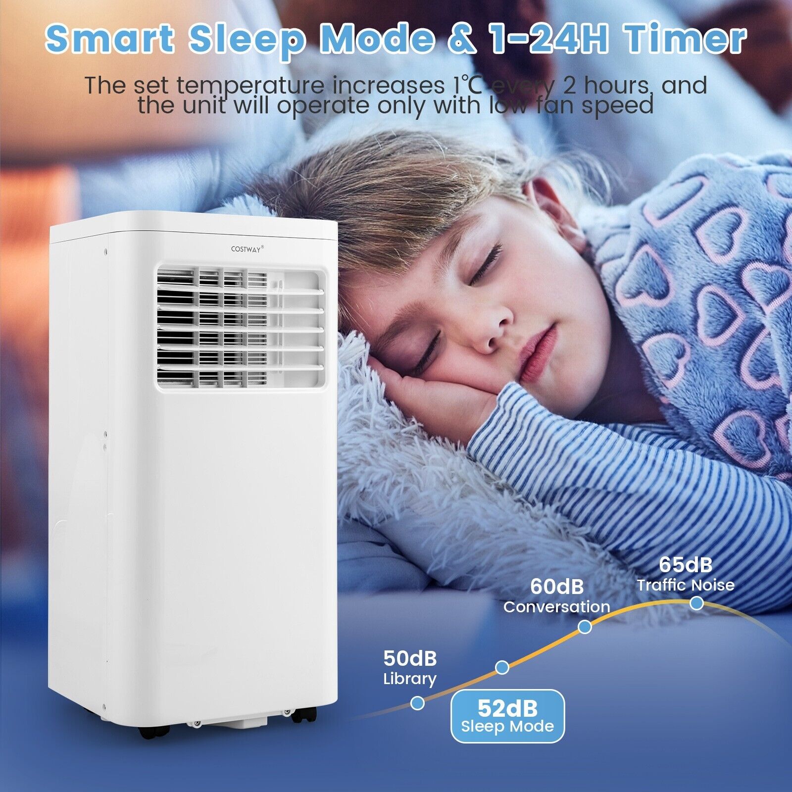 9000 BTU 4-in-1 Portable Air Conditioner with Built-in Dehumidifier and Smart Sleep Mode-WHite