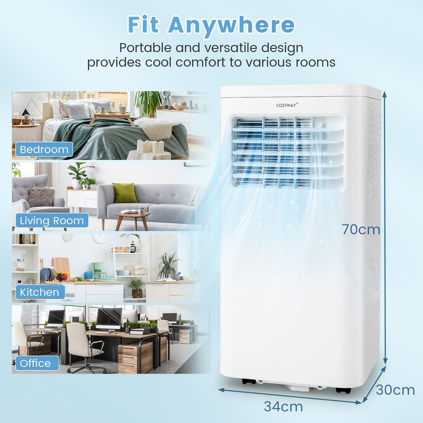 9000 BTU 4-in-1 Portable Air Conditioner with Built-in Dehumidifier and Smart Sleep Mode-WHite