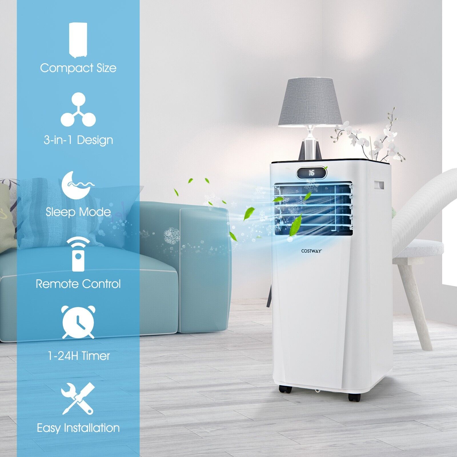 9000 BTU Portable Air Conditioner with WiFi and 24H Timer