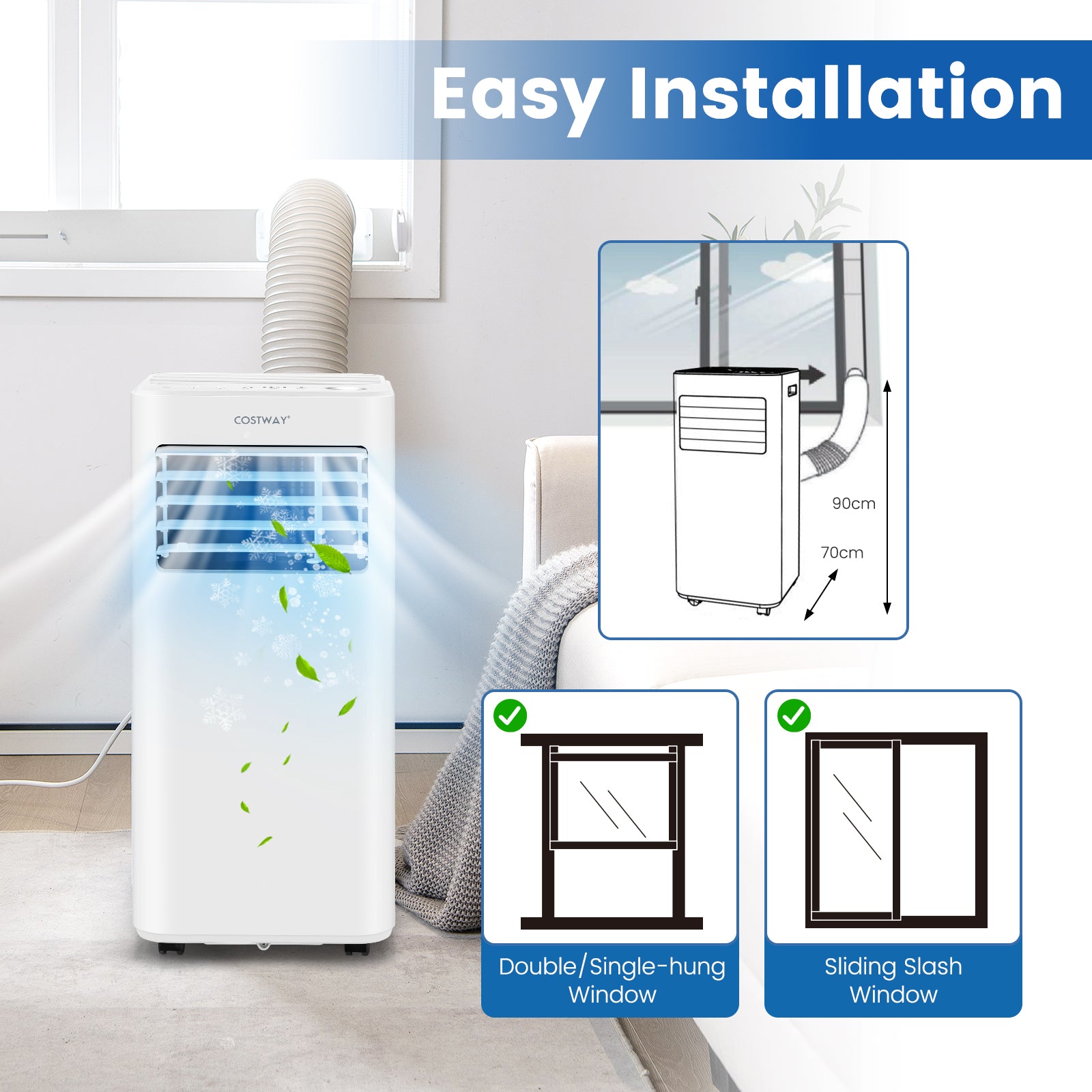 7000/9000 BTU 4-in-1 Portable Air Conditioner with Remote Control-9000 BTU