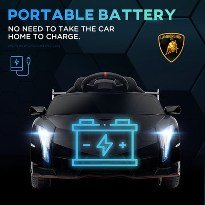 HOMCOM Lamborghini Veneno Licensed 12V Kids Electric Ride on Car w/ Portable Battery, Powered Electric Car w/ Bluetooth, Remote, for Aged 3-6, Black