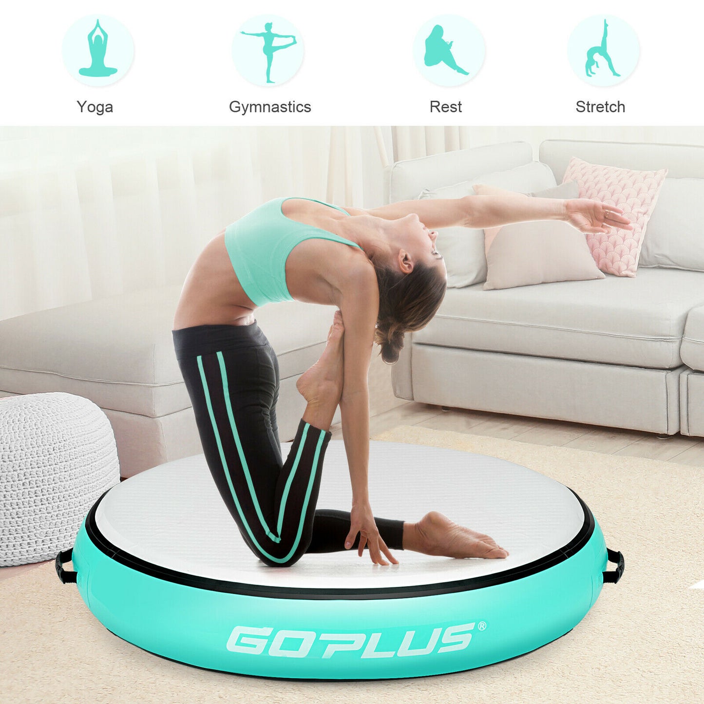 Inflatable Round Gymnastic Mat 20cm Thick Air Track Tumbling-Green