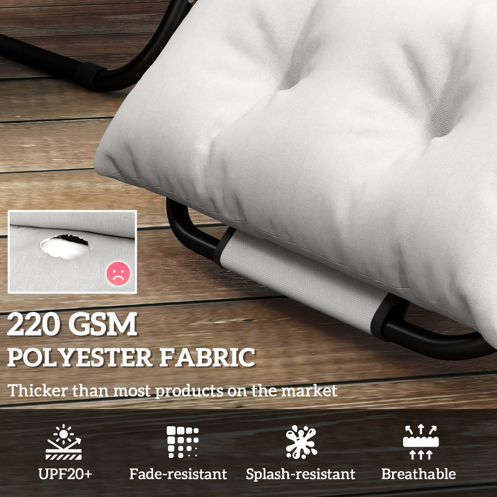 Outsunny Set of Two 190 x 56cm Sun Lounger Cushions - Light Grey