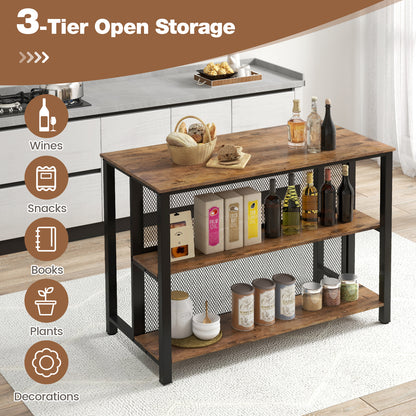 93cm Tall Bar Table with Storage with Open Shelves-Rustic Brown