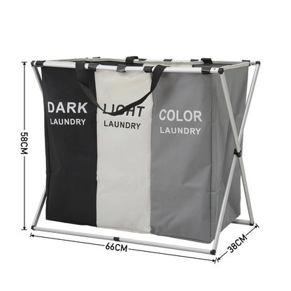 Foldable 3 Sections Laundry Hamper Basket