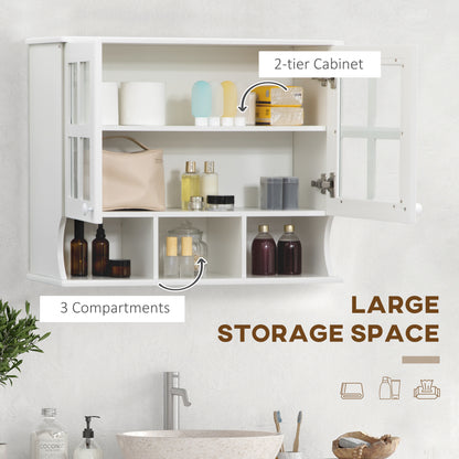 HOMCOM Wall-Mounted Bathroom Medicine Cabinet, Modern Bathroom Cabinet with Shelves for Living Room and Entryway, White