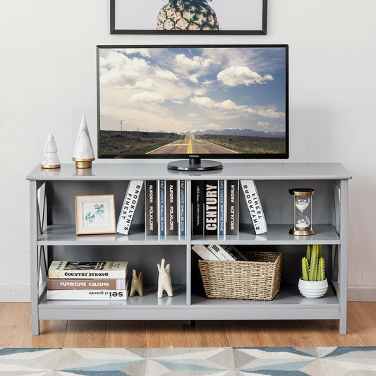 Wooden TV Stand Table with 3-Tier Shelf-Grey