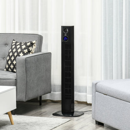 HOMCOM 38" Electric Fan Fan Cooling with Aroma Function, Oscillating, 12h Timer, LED Sensor Panel, Remote Controller, Black