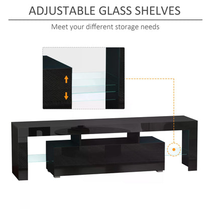 HOMCOM High Gloss TV Stand Cabinet with LED RGB Lights and Remote Control for TVs up to 65", Media TV Console Table with Storage Compartment, Black