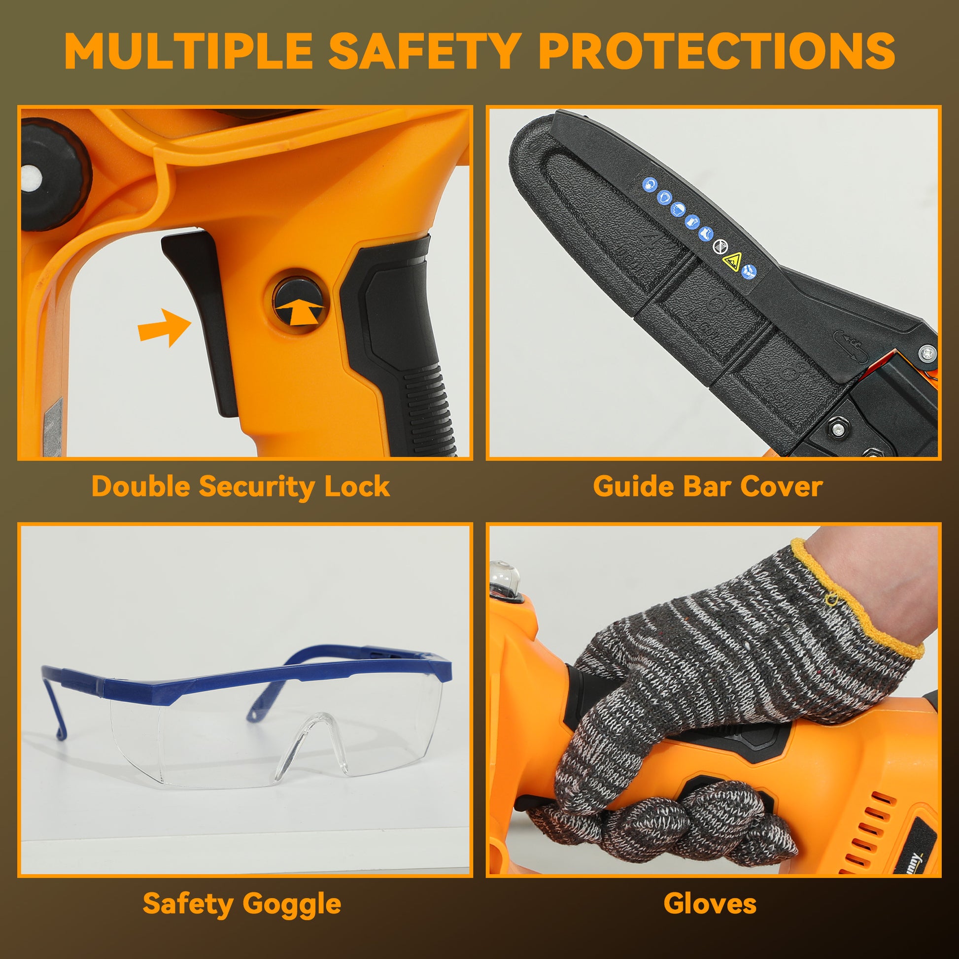 Outsunny 8 Inch Electric Chainsaw, Cordless Chain Saw with Brushless Motor, 2 4.0Ah Batteries and Safety Lock, Handheld Portable Wood Pruning Saw for Trimming Cutting, Orange