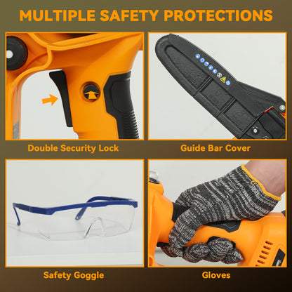 Outsunny 8 Inch Electric Chainsaw, Cordless Chain Saw with Brushless Motor, 2 4.0Ah Batteries and Safety Lock, Handheld Portable Wood Pruning Saw for Trimming Cutting, Orange