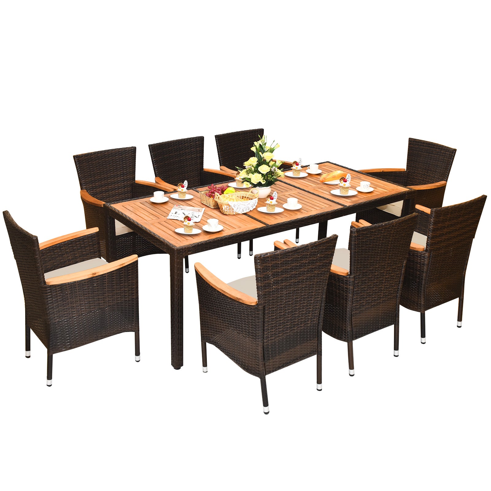 9 Pieces Patio Dining Table and Chairs Set