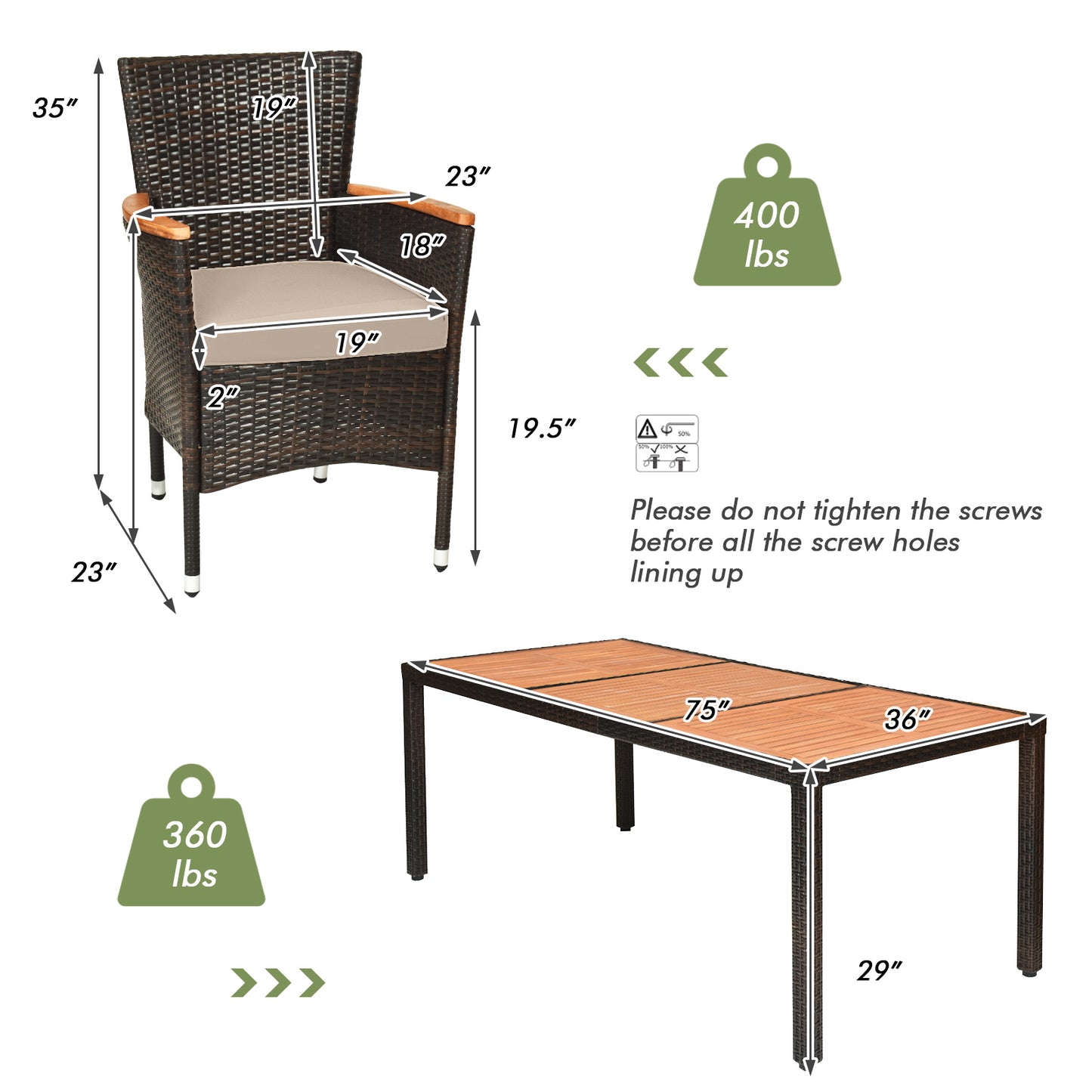 9 Pieces Patio Dining Table and Chairs Set