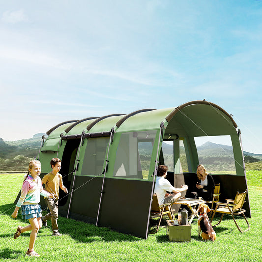 Outsunny 8-Person Camping Tent, Waterproof Family Tent, Tunnel Design, 4 Large Windows, Sleeping Cabins 3000mm Water Column Green