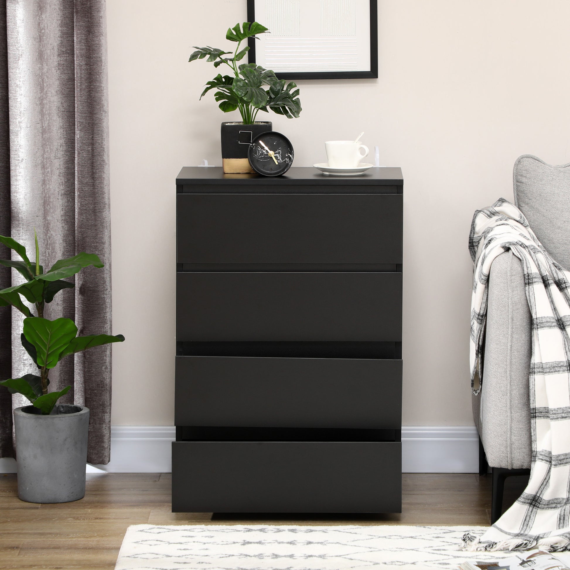 HOMCOM Chest of Drawers, 4-Drawer Storage Cabinets, Modern Dresser, Storage Drawer Unit for Bedroom